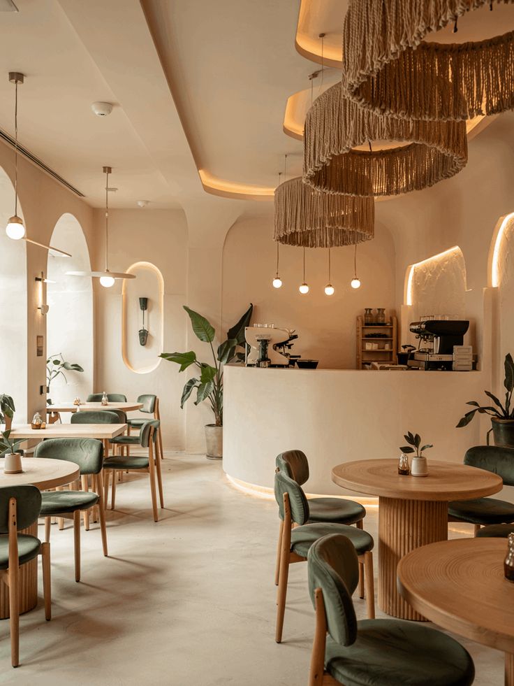 warm and inviting cafe interior with soft lighting accents